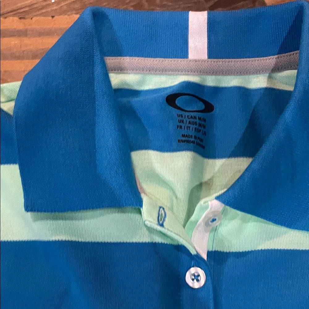 Oakley Blue and Green Golf Striped Shirt